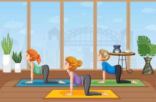 People practicing yoga exercise and meditation vector