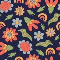 Vintage seamless pattern with groovy flowers vector