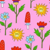 Groovy 70s seamless pattern with nature elements vector