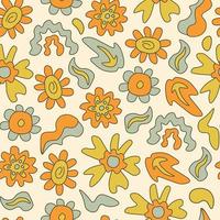 Retro groovy flowers seamless pattern vector