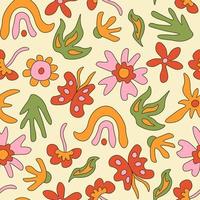 Floral seamless pattern with groovy flowers vector