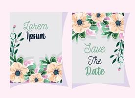 invitación floral de boda, tarjeta de plantilla de acuarela de hojas de flores vector