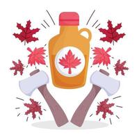 Canadian maple syrup leaves and axes of happy canada day vector design