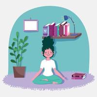 young woman in lotus pose yoga activity sport exercise at home vector