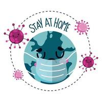 stay at home, sad world with medical mask covid 19 prevent covid 19 vector