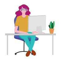 freelance woman working on laptop in the workplace vector
