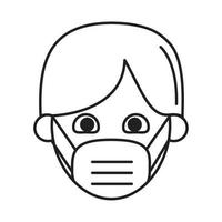 virus covid 19 pandemic boy with protective mask line style icon vector