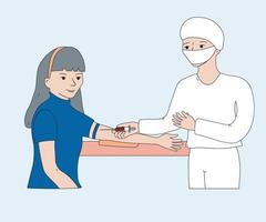 una enfermera o un médico toma análisis de sangre de la vena de una niña vector