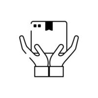 hands with cardboard box cargo delivery line style icon vector