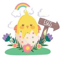 happy easter chicken in eggshell flowers rainbow vector