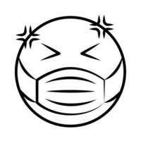 emoticono con máscara médica coronavirus covid-19 pandemia, estilo de dibujos animados de línea vector