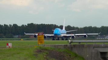 AMSTERDAM, THE NETHERLANDS JULY 24, 2017 - KLM Royal Dutch Airlines Boeing 747 PH BFT accelerate before take off at Polderbaan 36L, Shiphol Airport, Amsterdam, Holland video