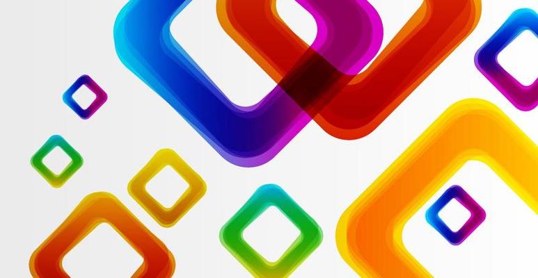 Abstract background of watercolor squares. Multicolored rounded squares.