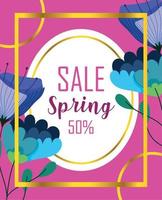 spring sale, special offer invitation flowers frame label vector