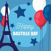 france eiffel tower with balloons of happy bastille day vector design