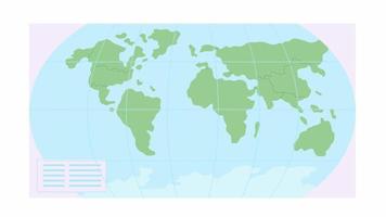 Animated world map element. Geography classroom display. Continents and countries. Flat cartoon style HD video footage with alpha channel. Color illustration on transparent background for animation