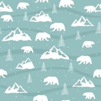 Cute seamless pattern with winter polar bear. Mountains in the background. Ideal for background paper or textiles. vector