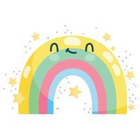 weather cute rainbow with bright stars decoration cartoon vector