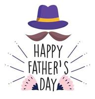 happy fathers day, moustache with hat flowers card decoration vector