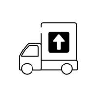 icono de estilo de línea de entrega de carga de transporte de mercancías de camiones vector
