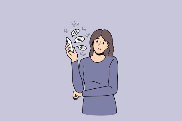 Upset young woman talk on cellphone feel bored by online communication, say blah blah in bubble. Unhappy girl annoyed bothered with smartphone conversation or call. Flat vector illustration. 13652030 Vector Art at Upset young woman talk on cellphone feel bored by online communication, say blah blah in bubble. Unhappy girl annoyed bothered with smartphone conversation or call. Flat vector illustration. 13652030 Vector Art at