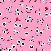 Cartoon faces with emotions. Seamless pattern with different emoticons on pink background. Vector illustration