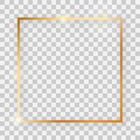 Gold shiny square frame with glowing effects and shadows. Vector illustration