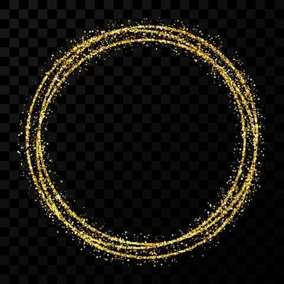 Gold circle frame. Modern shiny frame with light effects isolated on dark transparent background. Vector illustration.