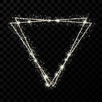 Silver double triangle frame. Modern shiny frame with light effects isolated on dark transparent background. Vector illustration.