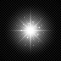 Light effect of lens flares. White glowing lights starburst effects with sparkles. Vector illustration