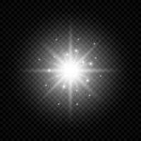 Light effect of lens flares. White glowing lights starburst effects with sparkles. Vector illustration