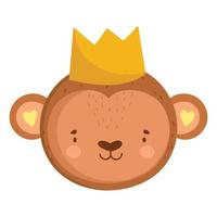 cute monkey head animal with crown cartoon character vector