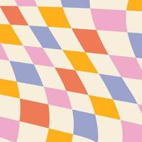 Retro vintage hippie style background in the style of the 70s and 80s. Flat vector illustration. Checkered wavy pastel background.