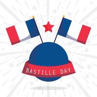 banderas de francia con estrella y cinta de feliz día de la bastilla diseño vectorial vector