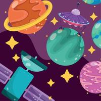 planet satellite ufo space galaxy astronomy in cartoon style vector