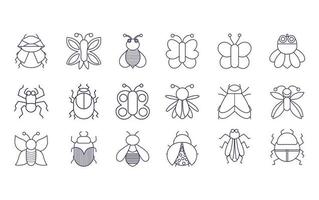 cute insects animals small fauna in thin line icons vector