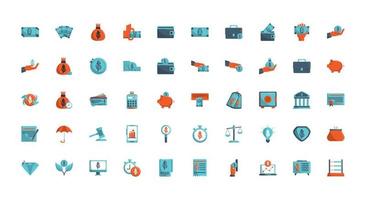 money business financial trade commerce icons set color tone and fill vector