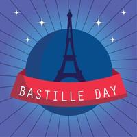 france eiffel tower with ribbon of happy bastille day vector design