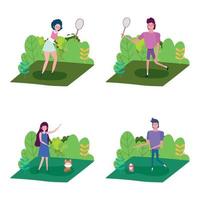 couples walking with dogs and outdoor healthy life vector