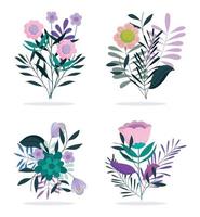 feliz día de la madre, flores, follaje, iconos de estilo natural vector