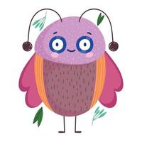 funny bug animal and botanical leaf in cartoon style vector