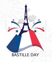 torre eiffel de francia y bandera del feliz día de la bastilla diseño vectorial vector