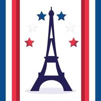 france eiffel tower with stars of happy bastille day vector design