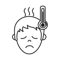 virus covid 19 pandemic boy with fever thermometer line style icon vector