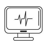 icono de estilo de línea de monitoreo de computadora pandémica virus covid 19 vector