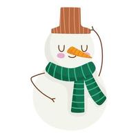 christmas snowman with hat and carf cartoon, winter time vector