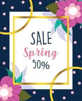 spring sale, advertisement offer seasonal flowers dotted background vector