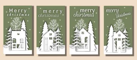 Flat design winter stories template, christmas greeting, white landscape winter,paper style background vector