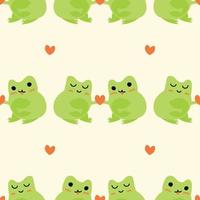 Cute cartoon frogs with hearts. Enamored green toads. Vector animal characters seamless pattern of amphibian toad drawing.Childish design for baby clothes, bedding, textiles, print, wallpaper.