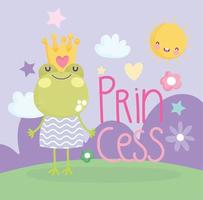 pequeña rana con corona y vestido princesa dibujos animados lindo texto vector